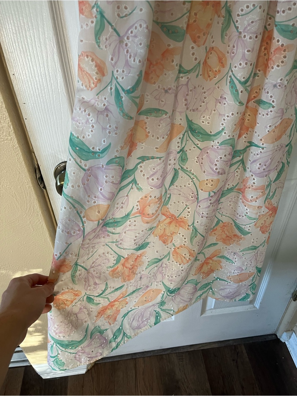 Pretty Garden Eyelet Pastel Spring Floral Sundress Maxi in Peach and Mint - Picture 5 of 13